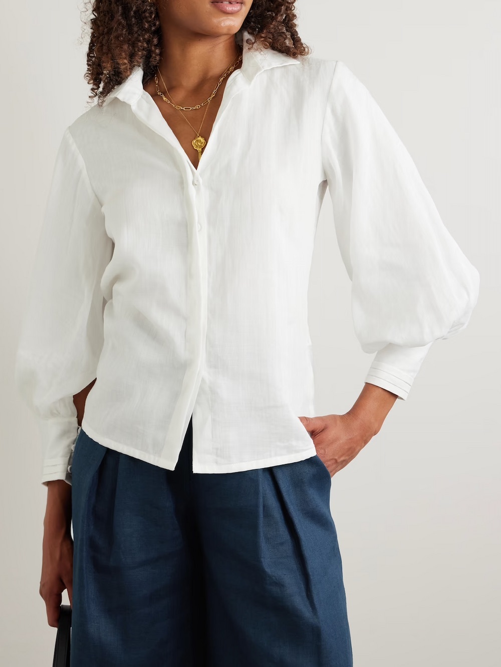 Andres Otalora Efimero White Linen Puff Sleeve Shirt Size 2